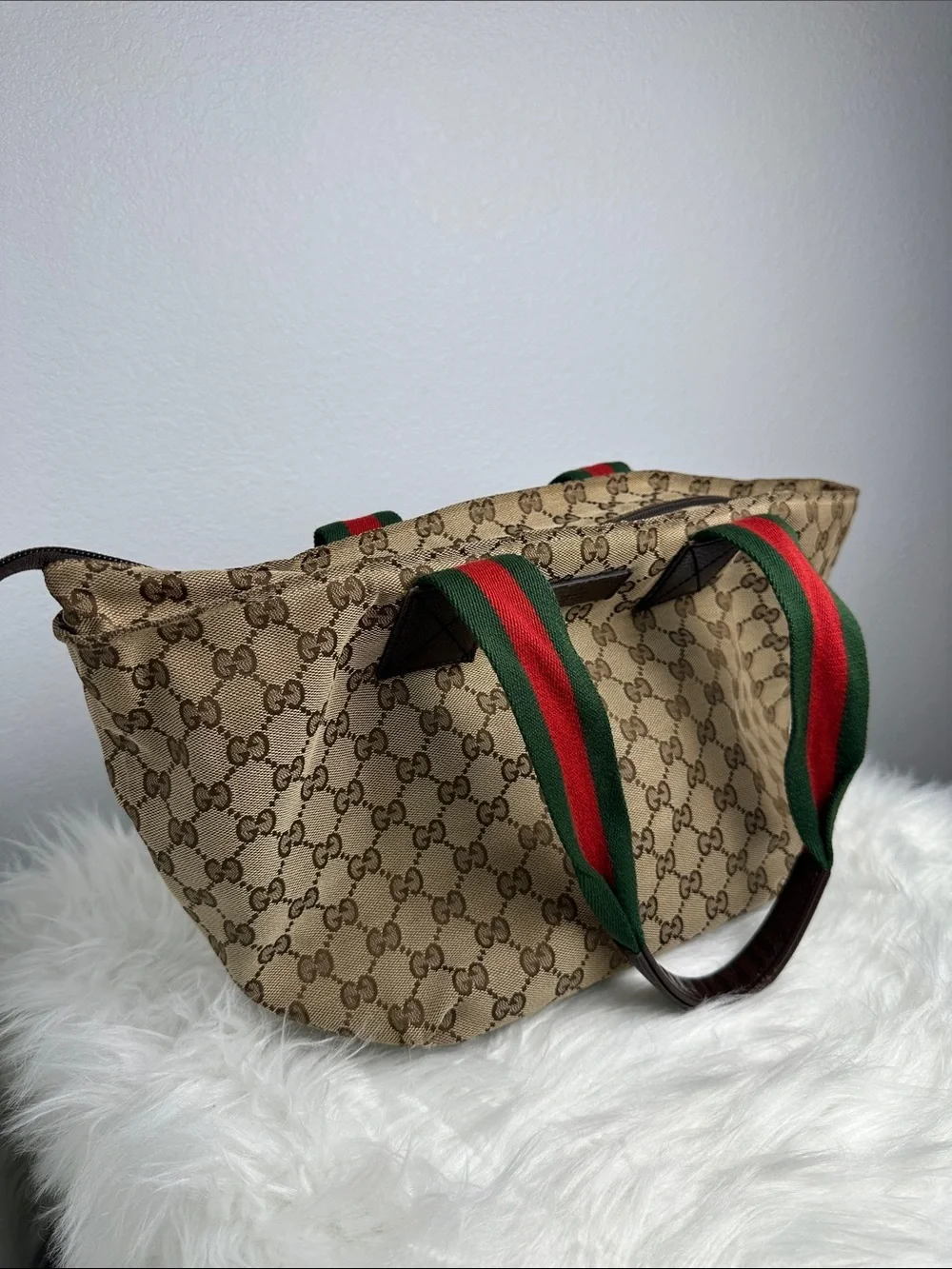 💯Authentic Gucci Cherryline GG Canvas Tote Bag Brown Beige🍀